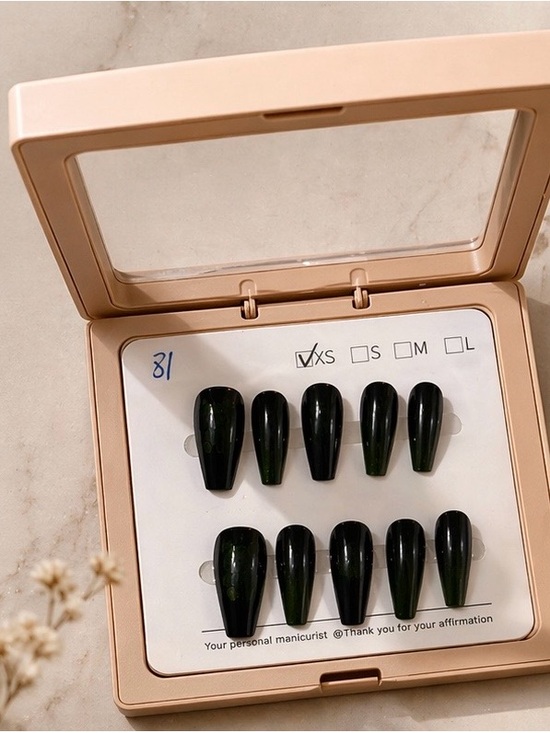 None Other - Glossy Black Press-On Nail Set - Size: XS - 10pcs